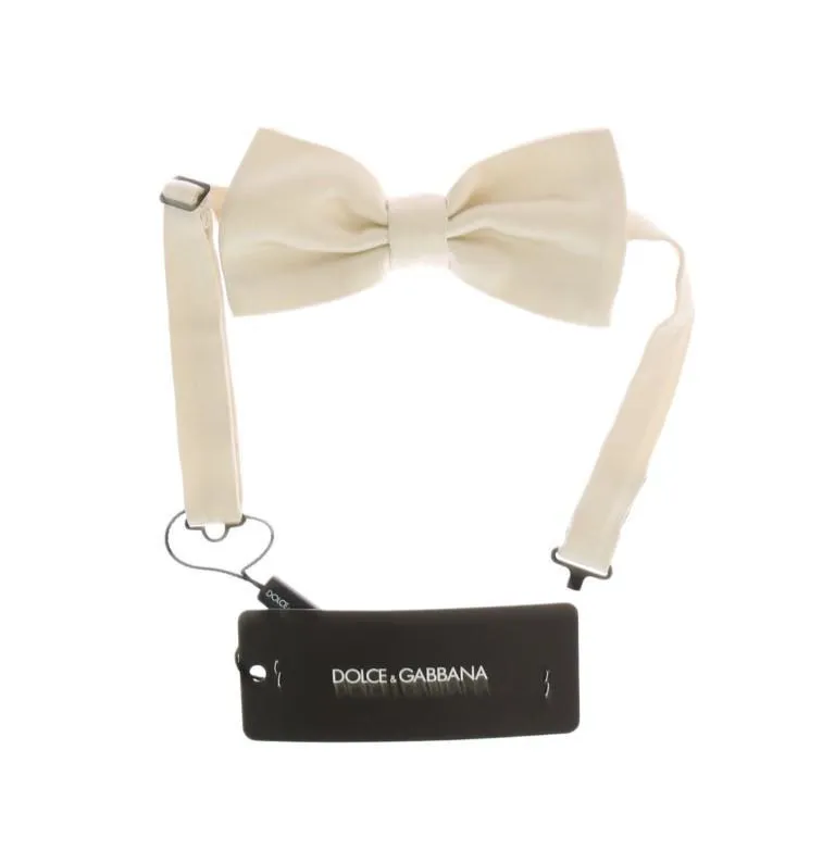 Beige Solid Silk Bowtie