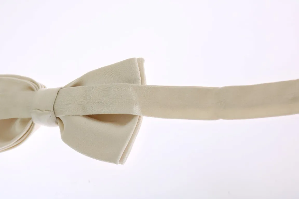 Beige Solid Silk Bowtie