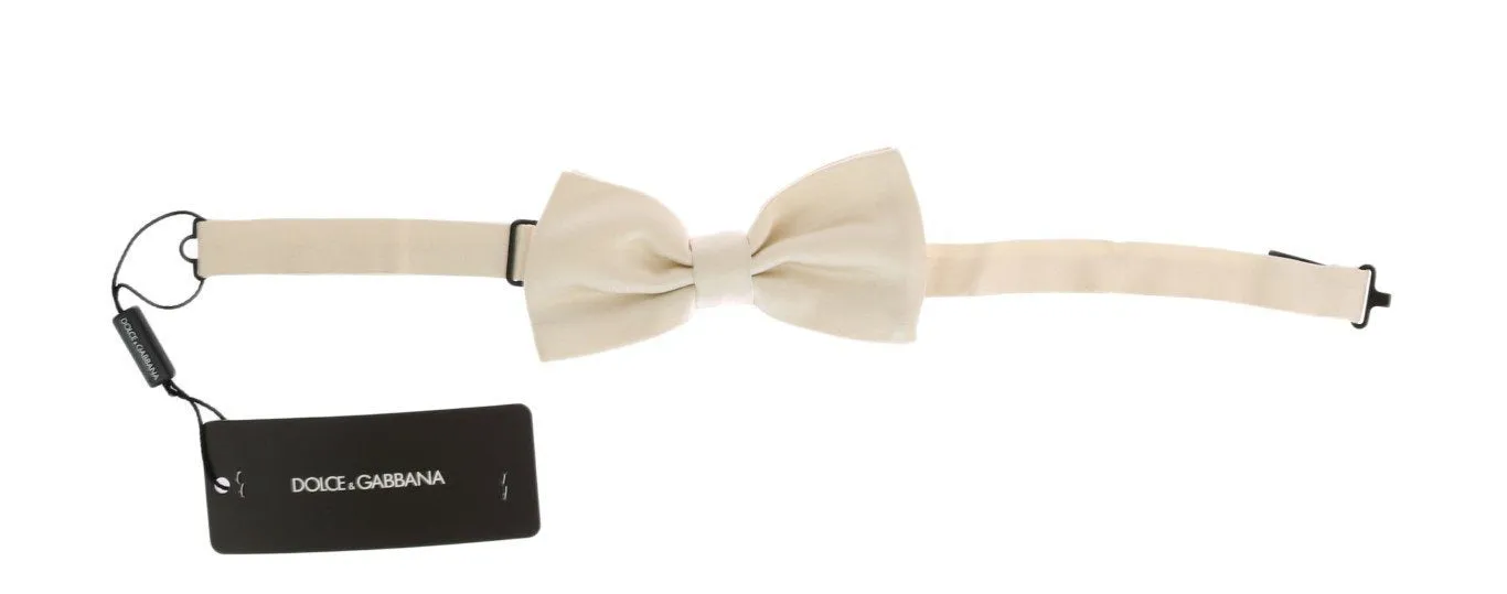 Beige Solid Silk Bowtie
