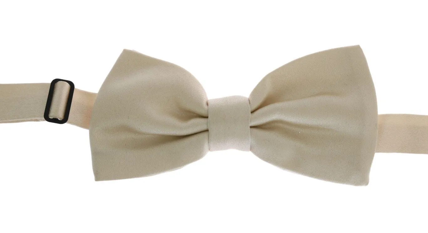 Beige Solid Silk Bowtie