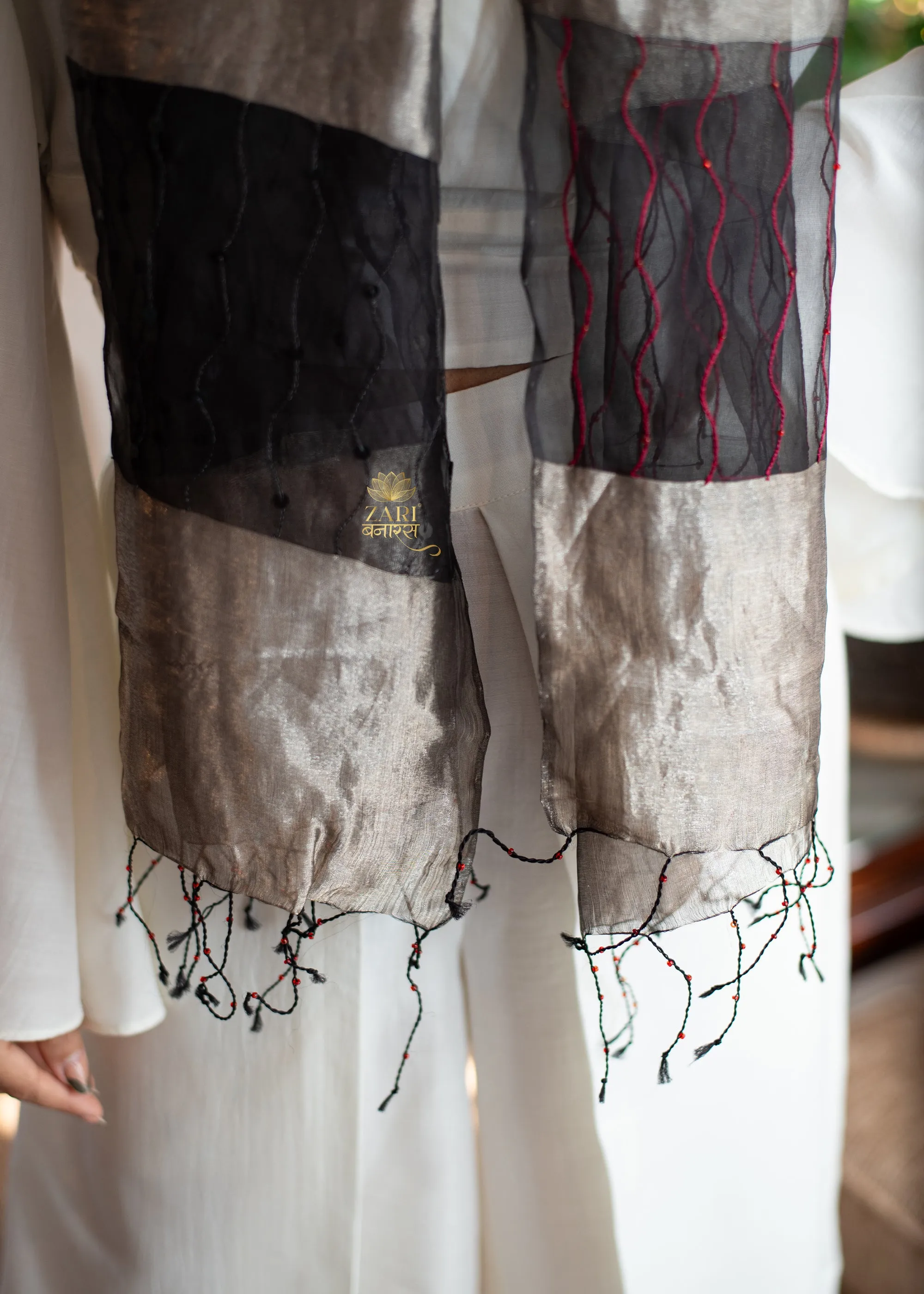 Black & Grey Red Thread Scarf