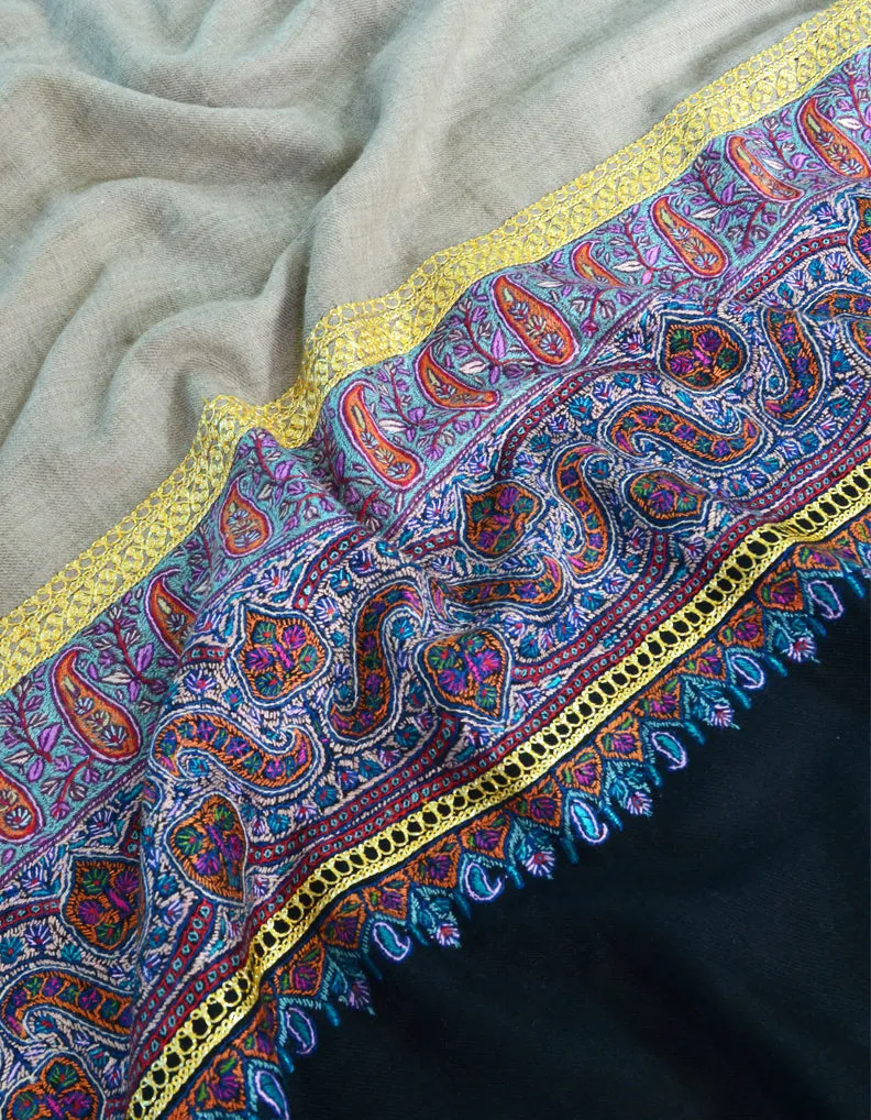Black & Natural Pashmina Shawl With Sozni & Tilla 5481