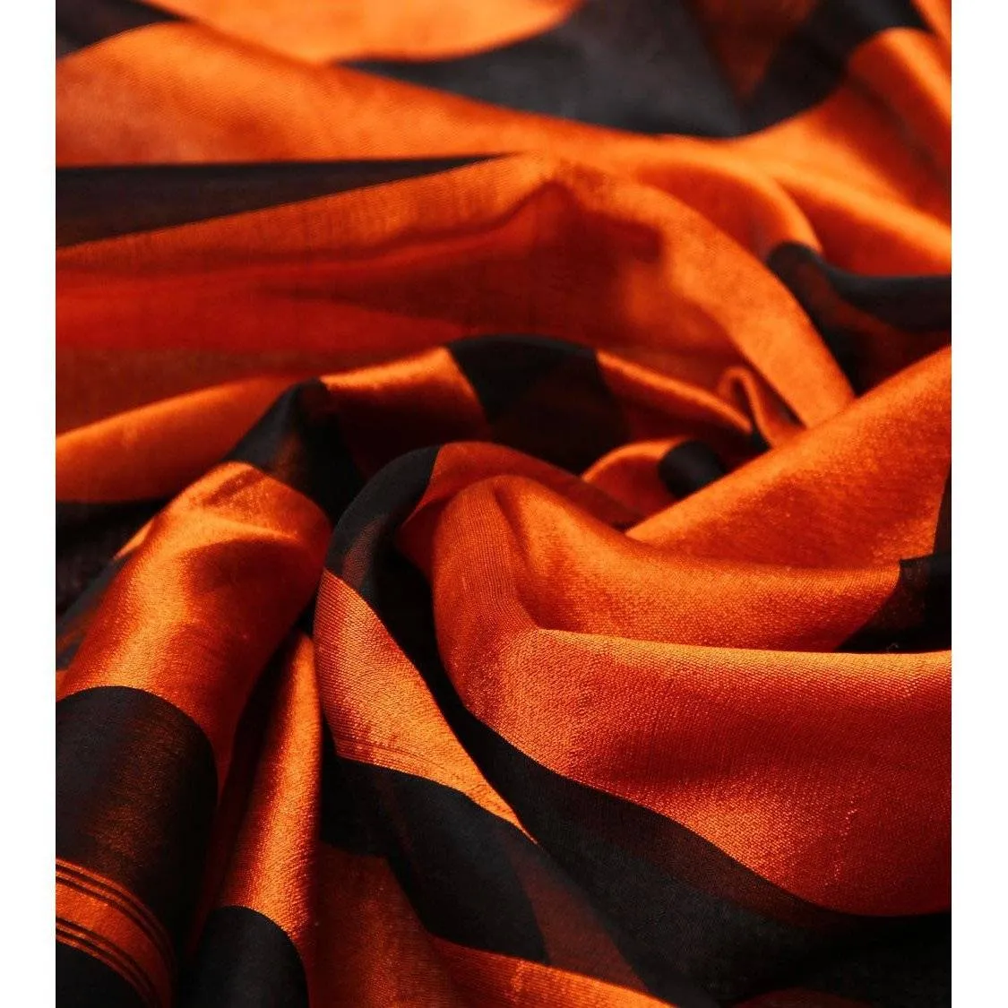 Black & Orange Cotton Silk Maheshwari Saree