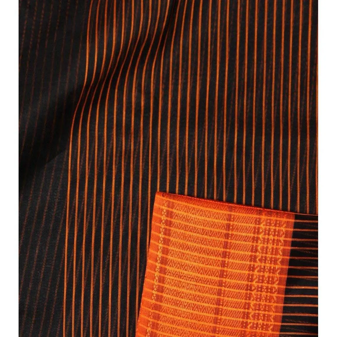 Black & Orange Cotton Silk Maheshwari Saree