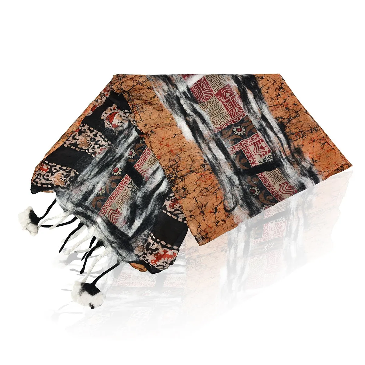 Black & White Felt and Saree Vintage Scarves with Flower Hanging