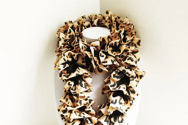 Black and Tan Animal Print Knit Ruffle Scarf, Handmade Scarf, Winter Scarf, Long Scarf