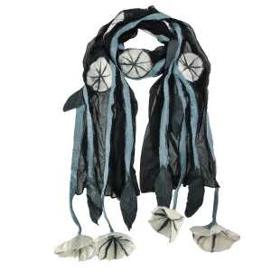 Black Chiffon Scarves with Felted Flower Hanging