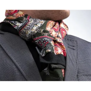 Black Colorful Paisley Mens Silk Scarf - Designer neck scarf for winters