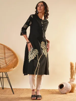 Black Comfort Fit Cotton Kurta for Women Online in India - Zola