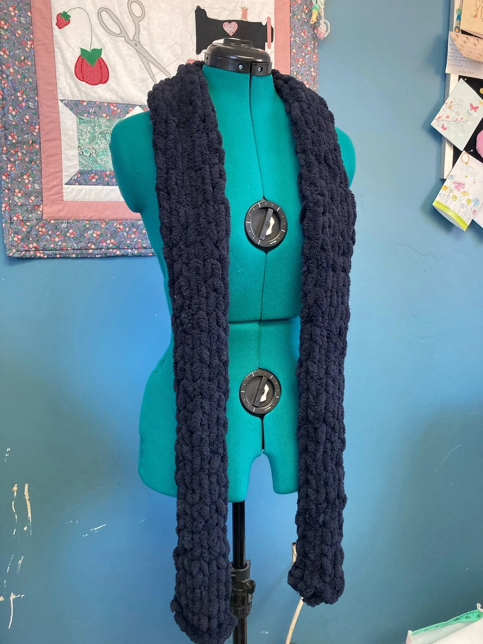 Black Finger Knitted Scarf (extra wide)