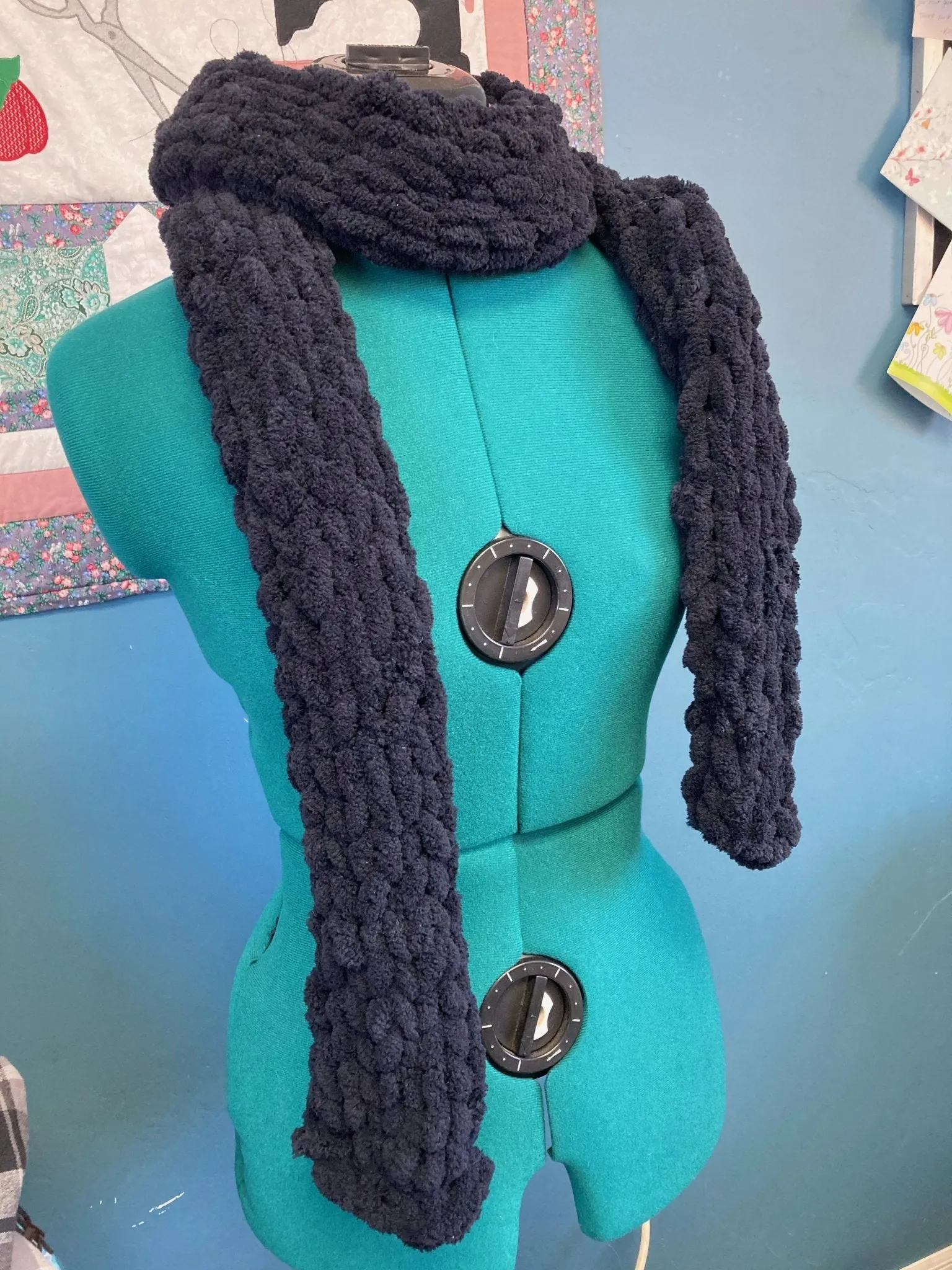 Black Finger Knitted Scarf (extra wide)
