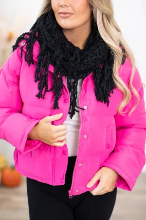 Black Fisher Net Fringe Infinity Scarf