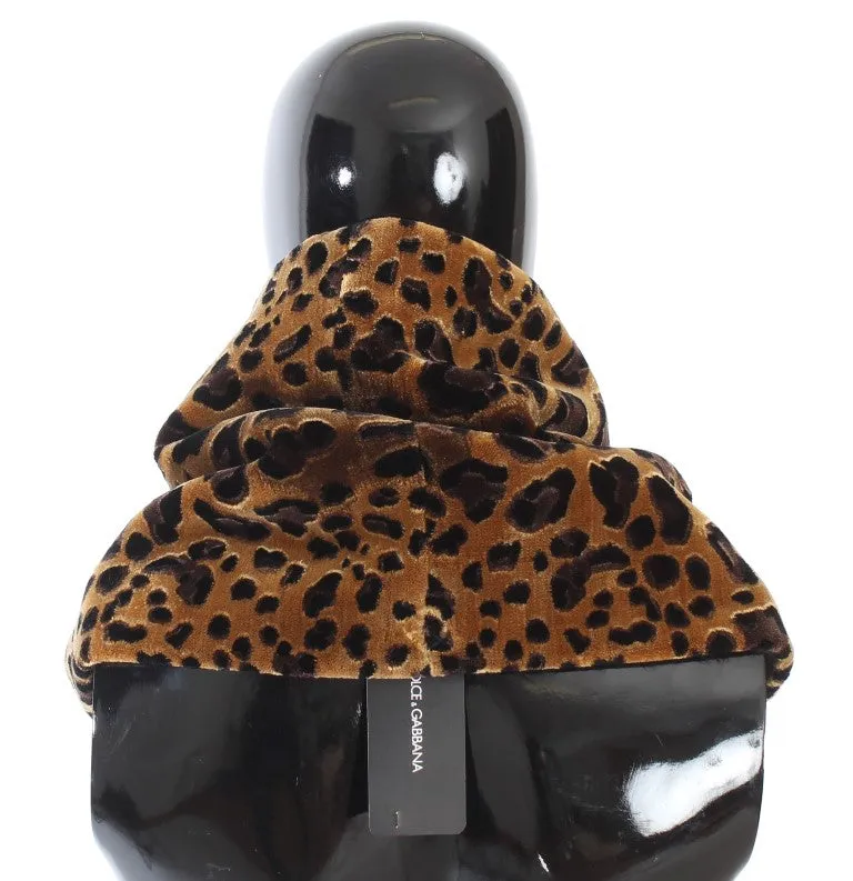 Black Fur Leopard Print Scarf