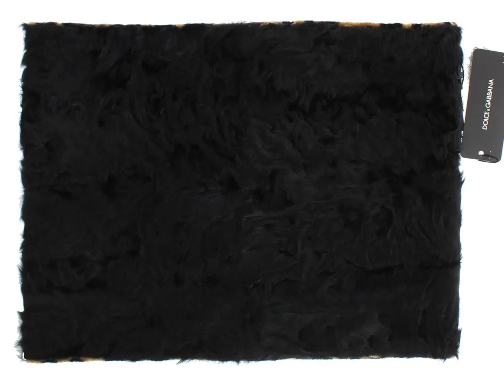 Black Fur Leopard Print Scarf