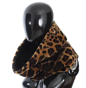 Black Fur Leopard Print Scarf