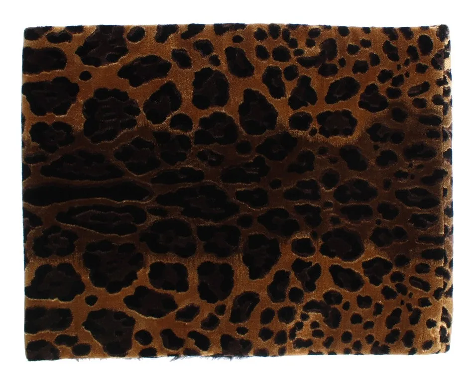 Black Fur Leopard Print Scarf