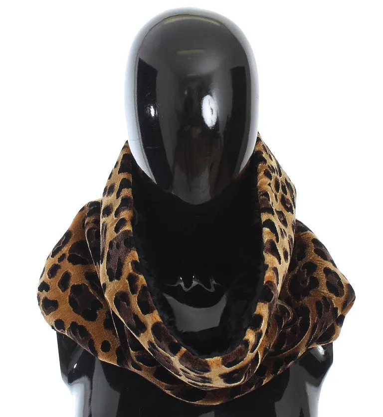 Black Fur Leopard Print Scarf
