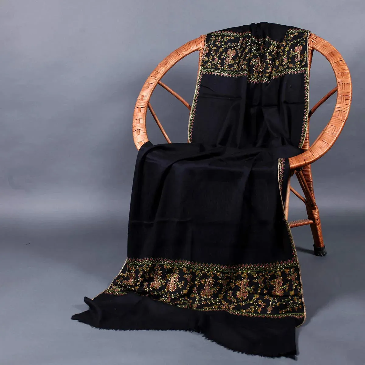 Black Paldar Sozni Embroidered Stole