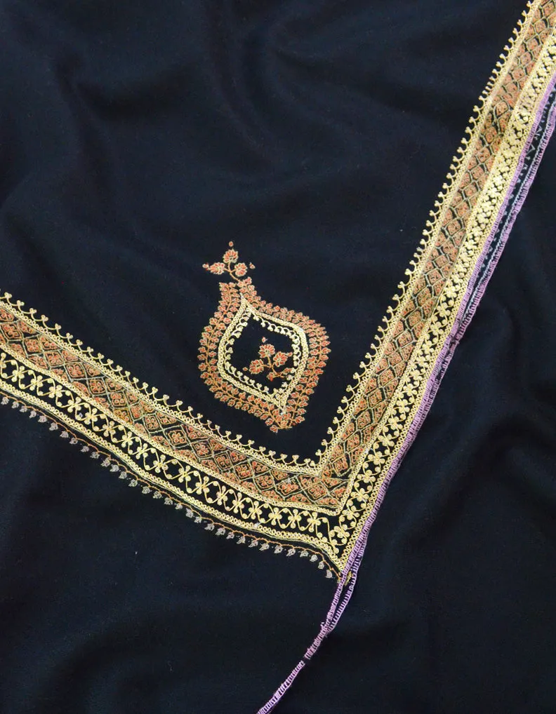 Black Pashmina Shawl With Sozni Embroidery 5994
