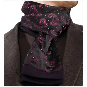 Black Purple Paisley Mens Silk Scarf - Designer neck scarf for winters