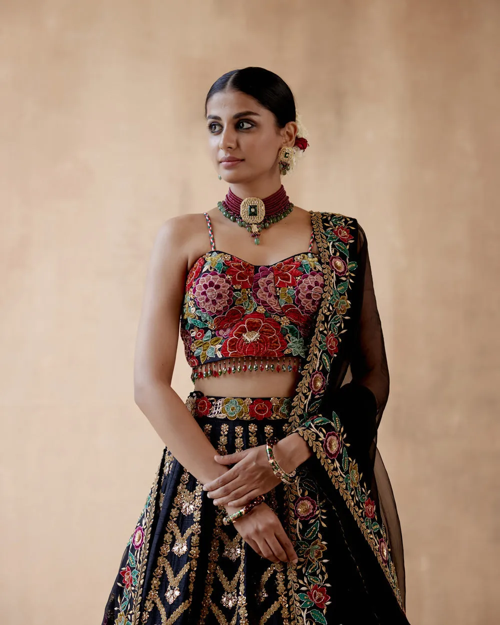 Black Raw Silk Lehenga Set