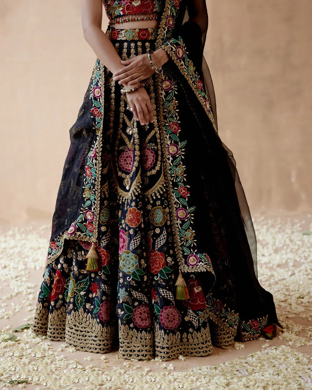 Black Raw Silk Lehenga Set