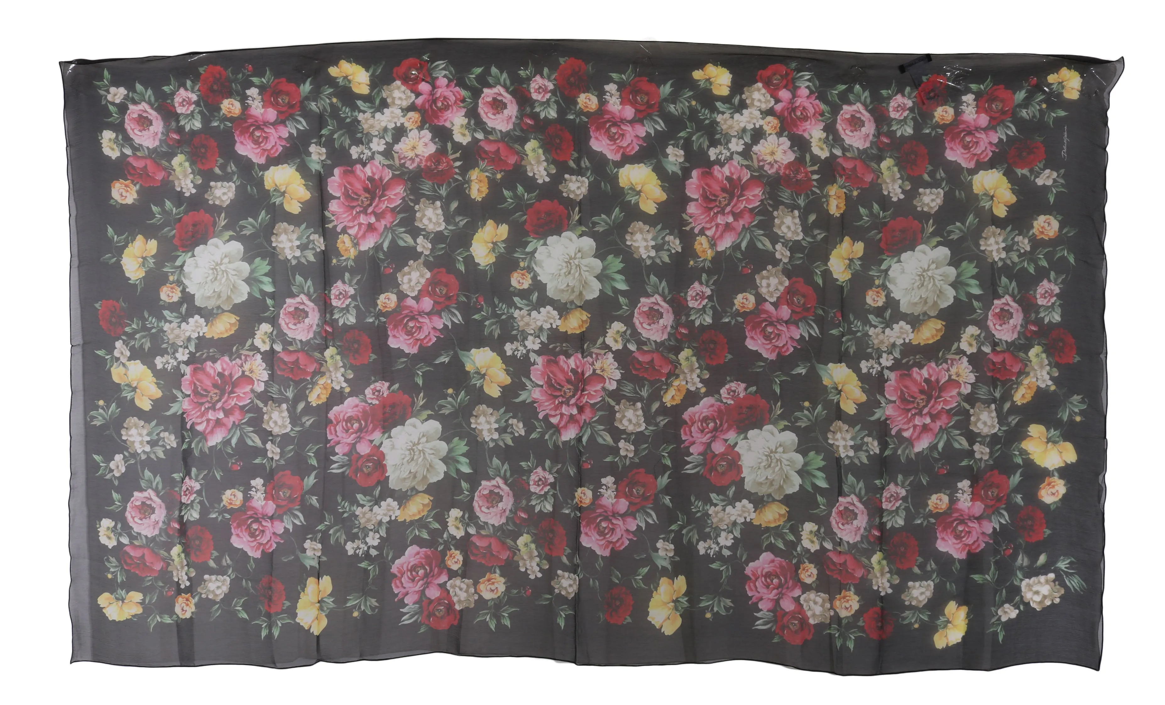 Black Roses Floral Silk Wrap Shawl Scarf