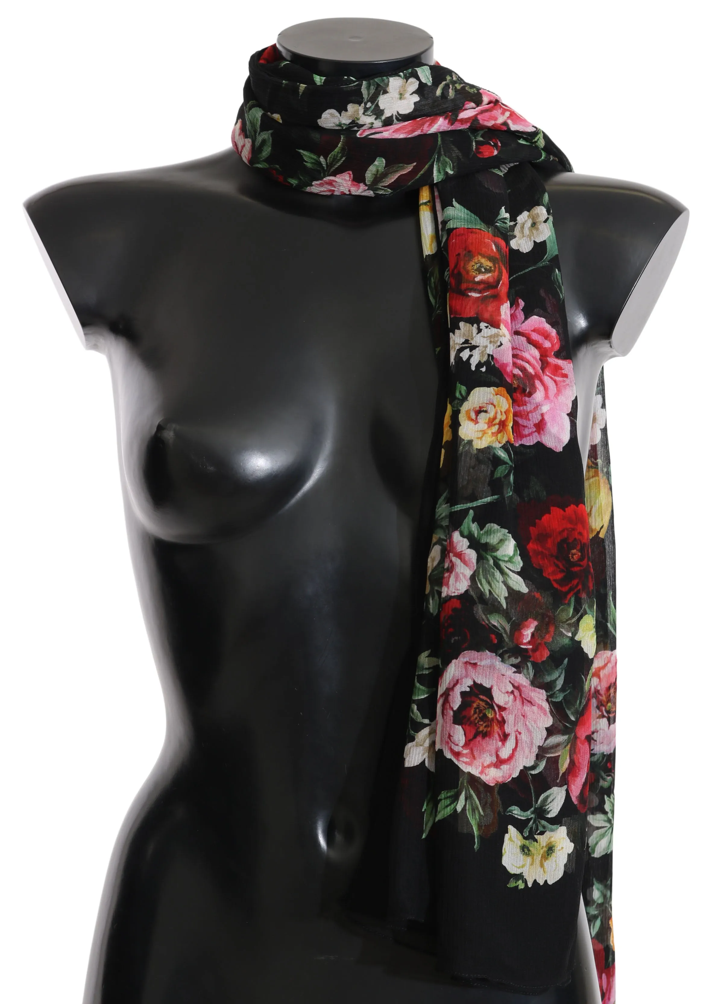 Black Roses Floral Silk Wrap Shawl Scarf