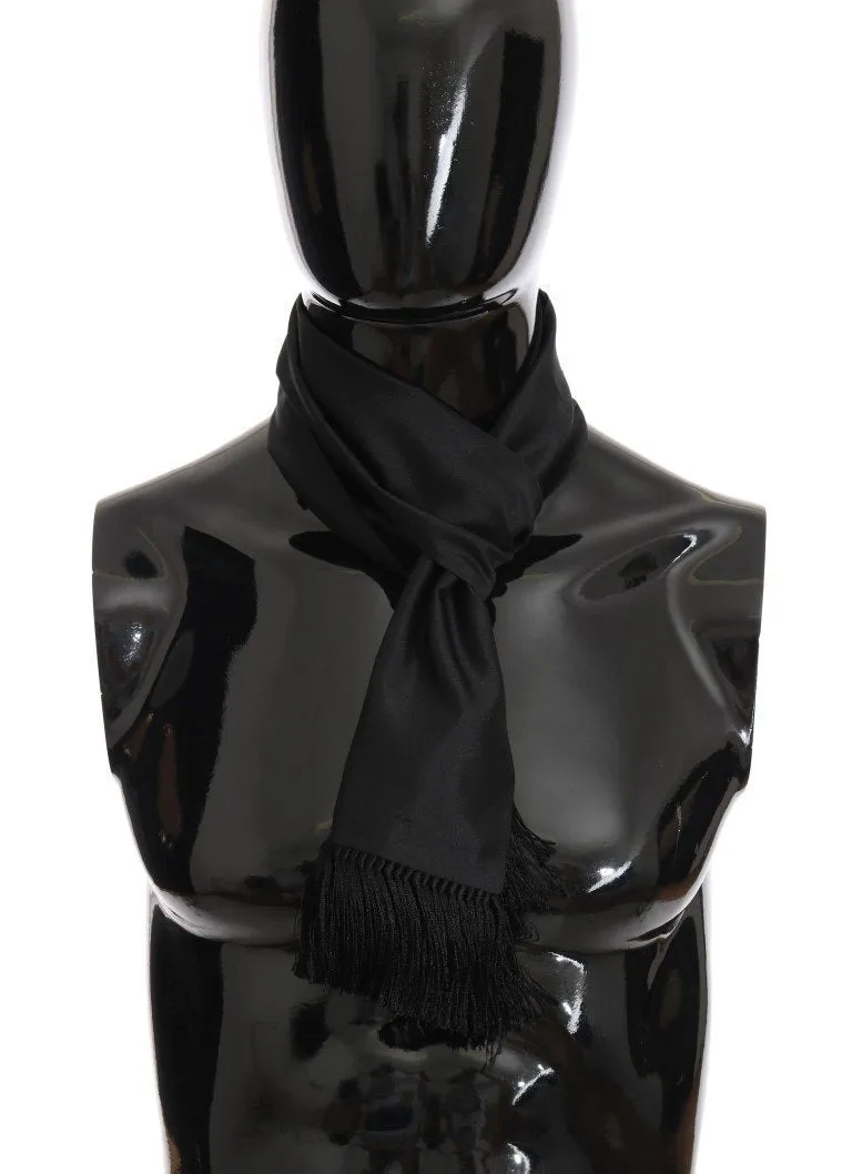Black Silk Fringes Scarf
