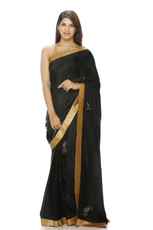 BLACK SILK SAREE WITH GEOMETRIC MOTIFS