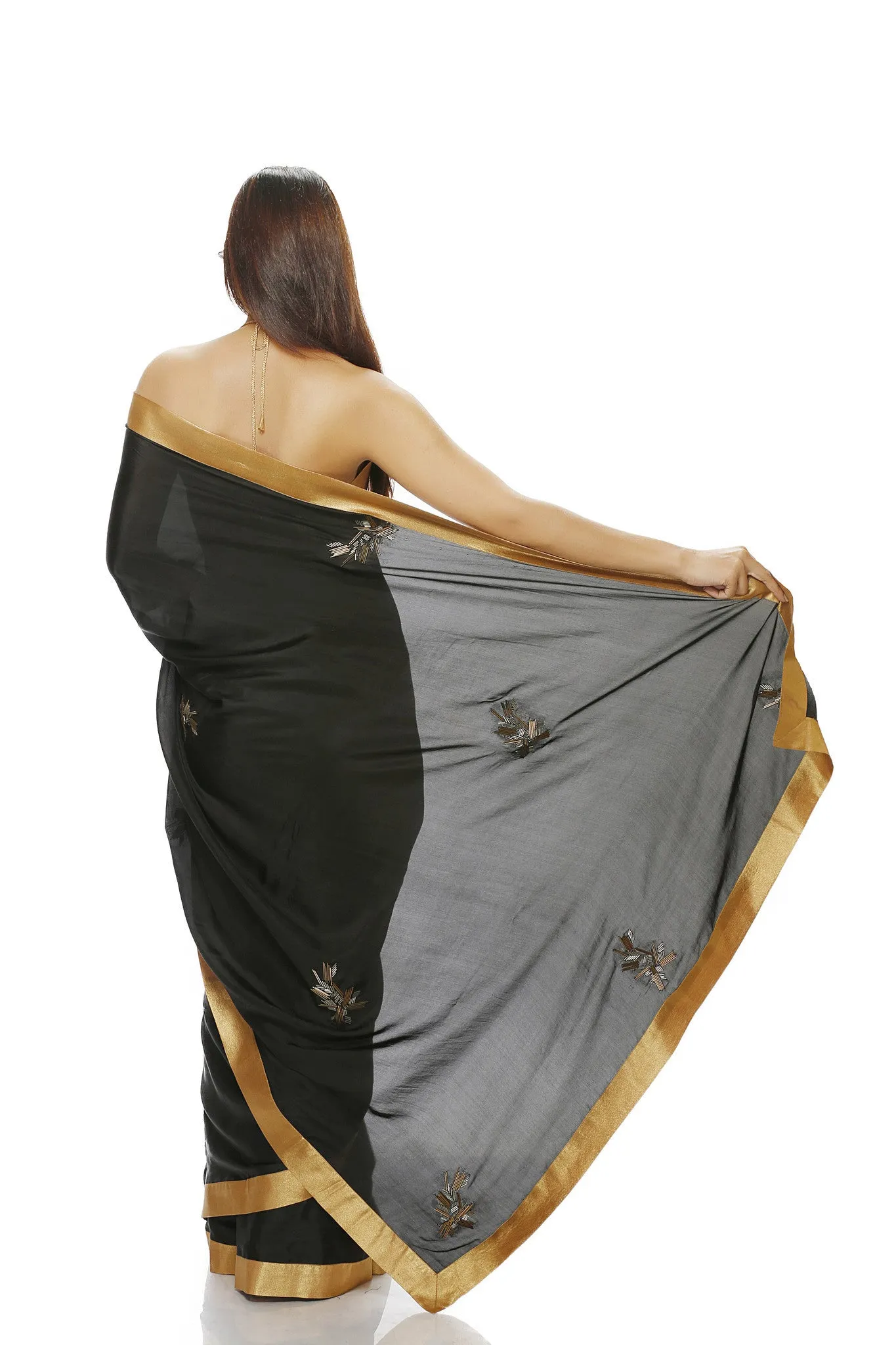 BLACK SILK SAREE WITH GEOMETRIC MOTIFS