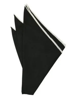 Black Silk with White Hand Rolled Trim Pocket Square