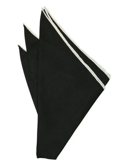 Black Silk with White Hand Rolled Trim Pocket Square