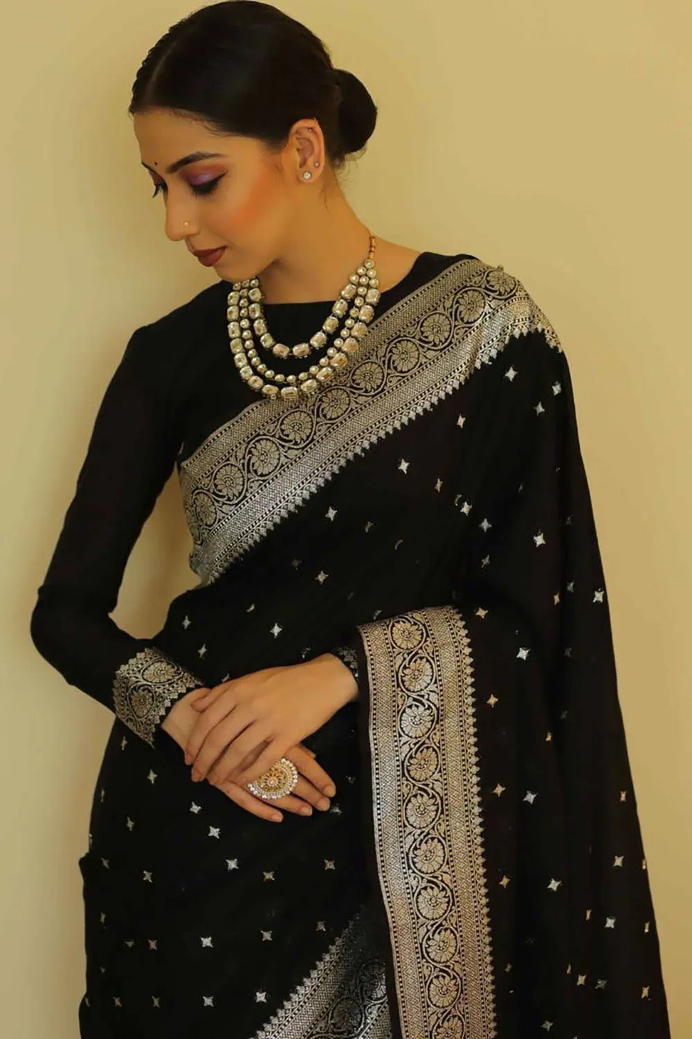 Black Soft Silk Saree with blouse