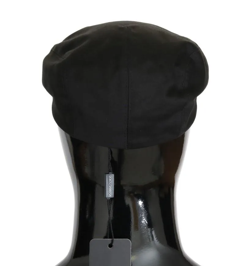 Black Solid Silk Newsboy Hat