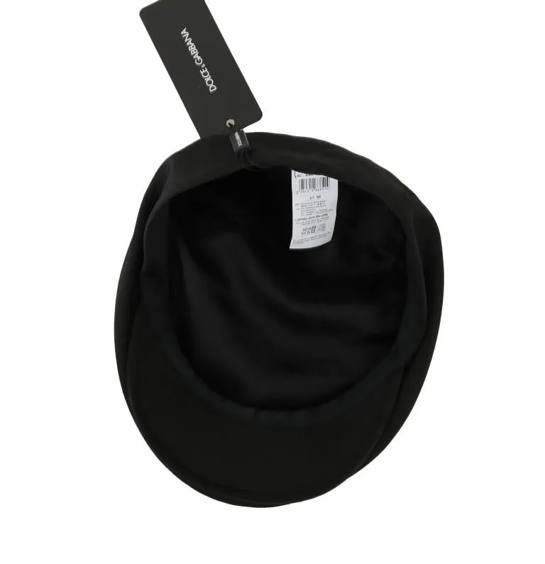 Black Solid Silk Newsboy Hat
