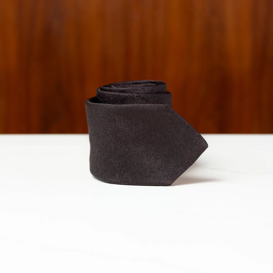 Black Subtle Floral Silk Necktie