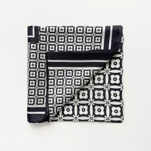 Black White Monochrome Bloom Silk Scarf - 90cm Hand-rolled Women's Head Scarf