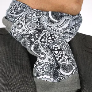 Black White Paisley Mens Silk Scarf - Designer neck scarf for winters
