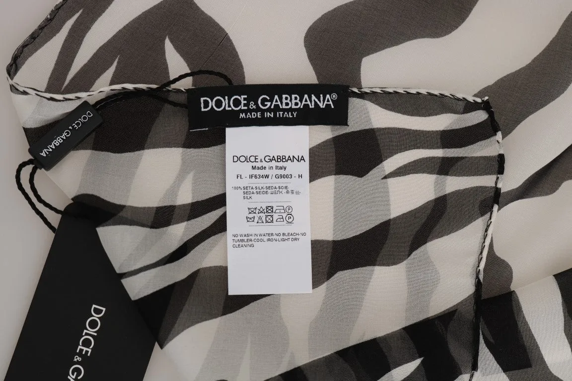 Black White Zebra Print Silk Scarf