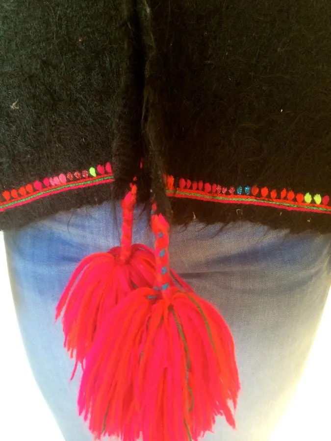Black woolen Blanket/shawl &Pink pompom tassels