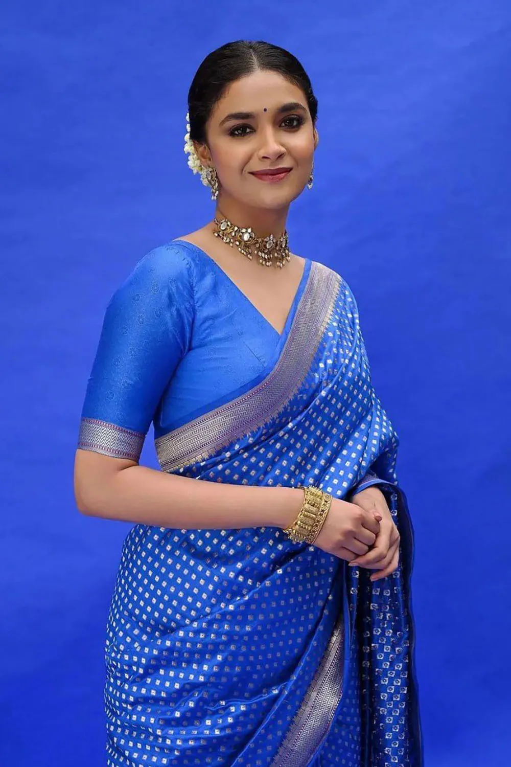 Blue Banarasi Silk Saree With Weaving Work