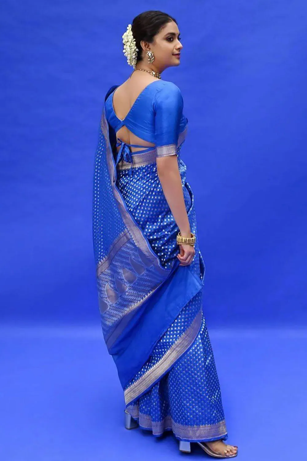 Blue Banarasi Silk Saree With Weaving Work