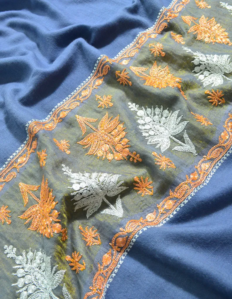 Blue Coloured Pashmina Shawl With Tilla 5831