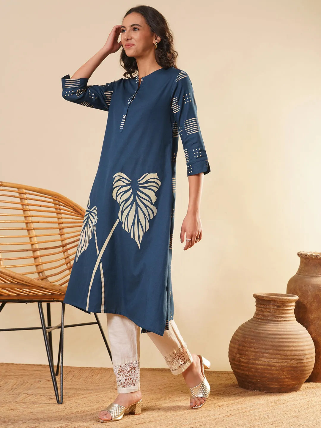 Blue Comfort Fit Cotton Kurta for Women Online in India - Zola