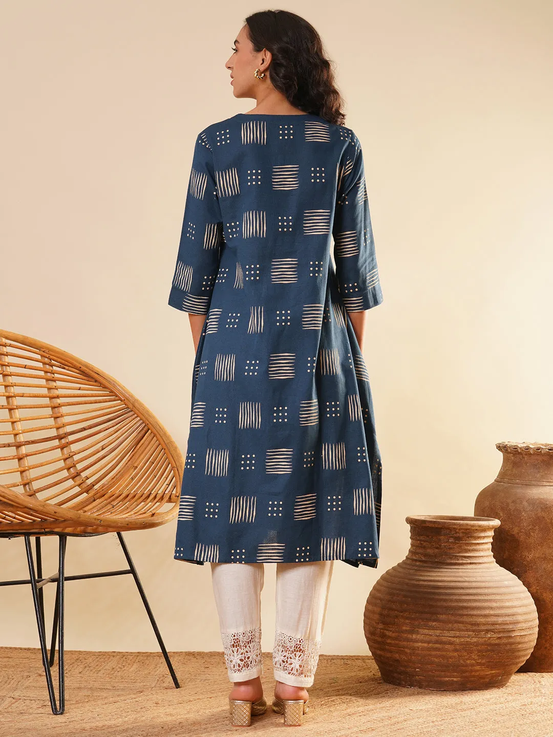 Blue Comfort Fit Cotton Kurta for Women Online in India - Zola