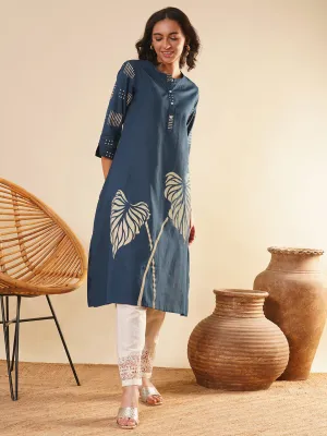 Blue Comfort Fit Cotton Kurta for Women Online in India - Zola