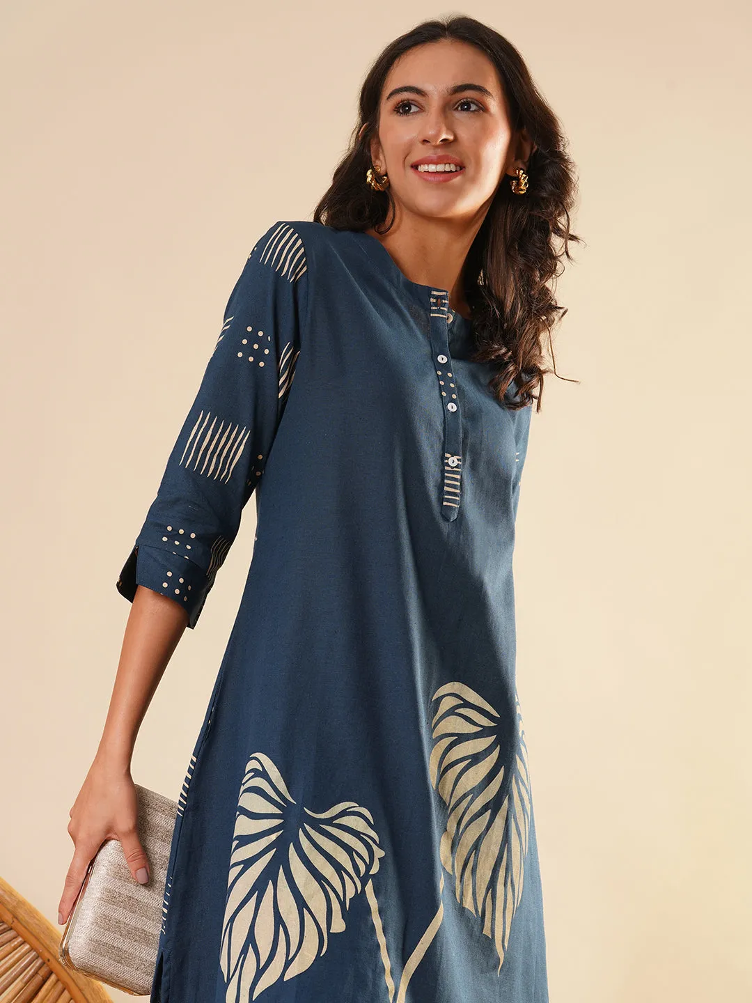 Blue Comfort Fit Cotton Kurta for Women Online in India - Zola