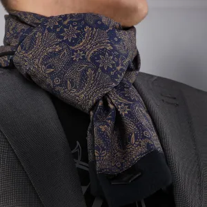 Blue Gold Paisley Mens Silk Scarf - Designer neck scarf for winters