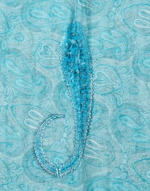 Blue Paisley Print Cashmere Silk Scarf